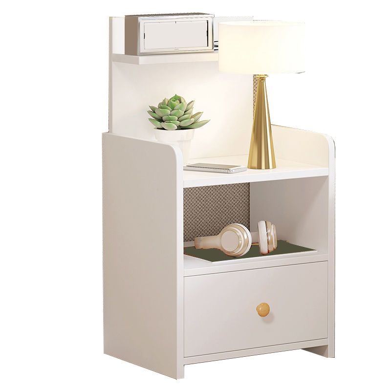 Mesa de madera dormitorio de almacenamiento abierto nocturno con cajón