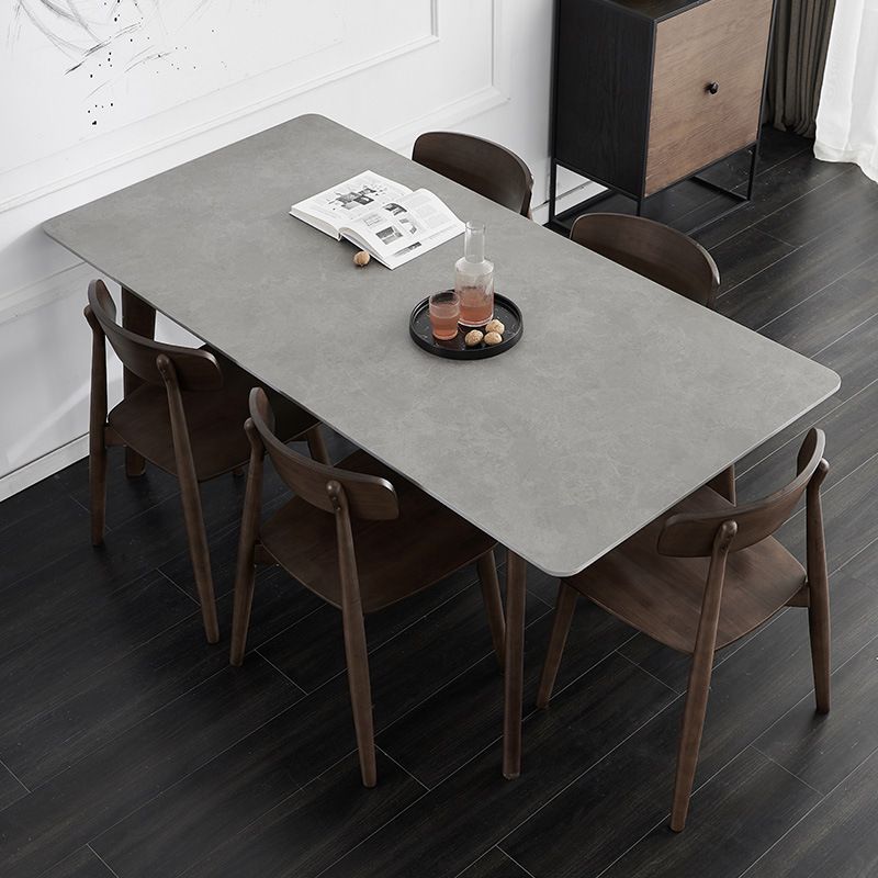 Stone Top Table Mid-Century Modern Dining Table with 4 Wood Legs in Brown Clearhalo 'Dining Tables & Seating' 'Dining Tables' 'dining_table' 'furn' 'furn_dining_table' 'Furniture' 'furniture_dining_table' 'Kitchen & Dining Furniture' 'kitchen' 'kitchen_dining_table' 1200x1200_02e913a6-4593-4d8b-882a-efd883d56692