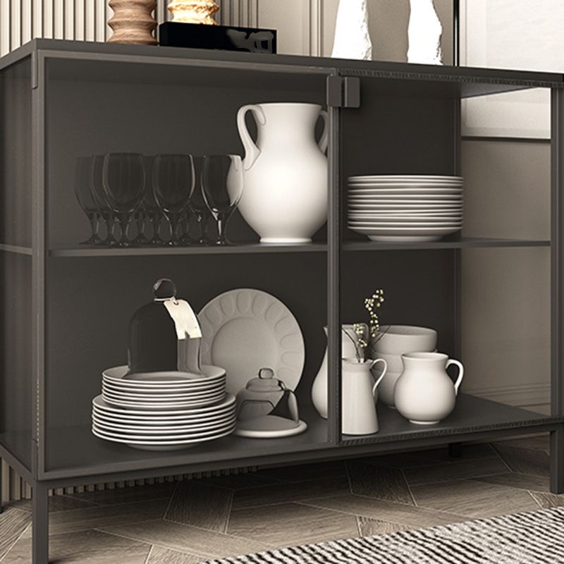 Server di pranzo nero contemporaneo porte in vetro server per finitura metallica