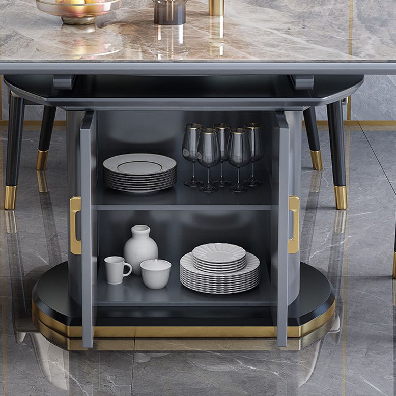 Contemporary Storage Pedestal Dining Table Round Extendable Dinner Table for Home Clearhalo 'Dining Tables & Seating' 'Dining Tables' 'dining_table' 'furn' 'furn_dining_table' 'Furniture' 'Kitchen & Dining Furniture' 1200x1200_02ef796b-a183-49fa-962e-9e240fe581ed