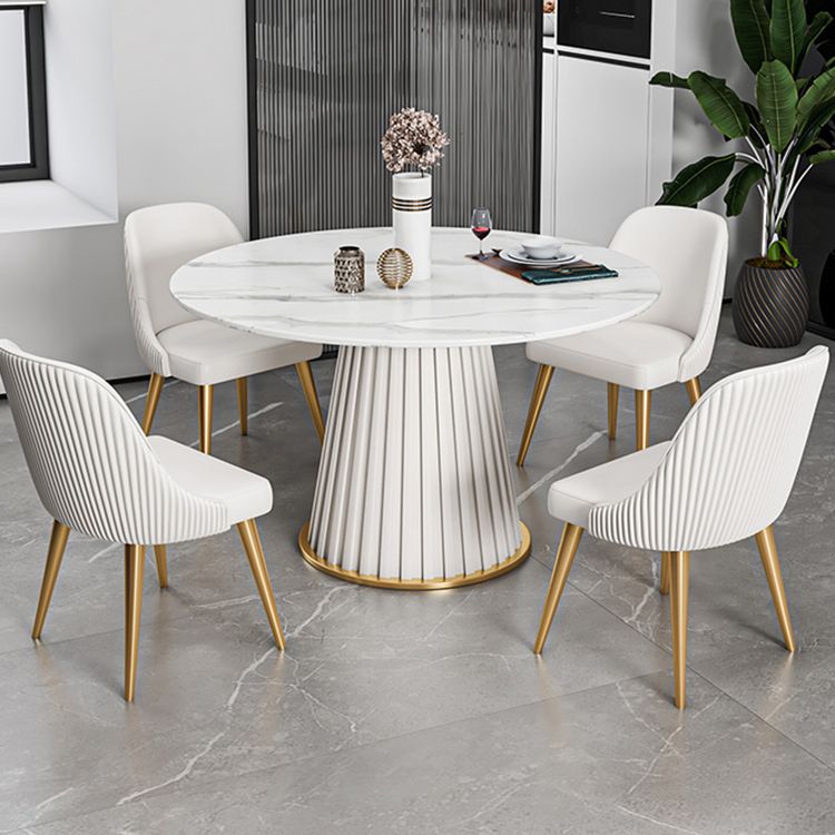 焼結石ダイニングテーブルセット1/3/5/7ピースラウンドダイニングテーブルフェイクレザーチェア