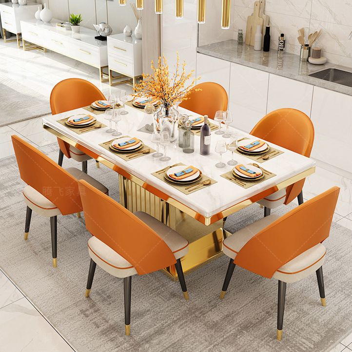 Metal Traditional Luxury Rectangle Indoor Table Marble Top Table with Pedestal Clearhalo ' dining_table' 'Dining Tables & Seating' 'Dining Tables' 'furn' 'furn_dining_table' 'Furniture' 'furniture_dining_table' 'Kitchen & Dining Furniture' 'kitchen&dining_furn' 'kitchen' 'kitchen_dining_table' 1200x1200_02f25e31-0391-433a-9180-73263424a16f