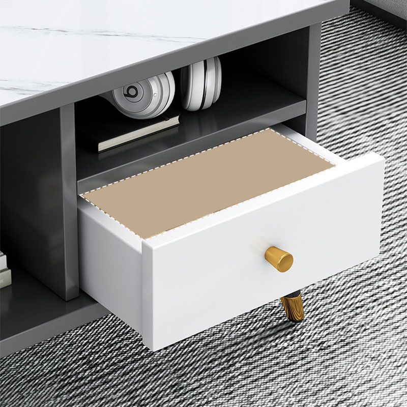 Rectangle White and Grey Modern Coffee Table with Four Legs for Living Room Clearhalo 'Coffee & Accent Tables' 'Coffee Tables' 'coffee_tables' 'furn' 'furn_coffee_tables' 'Furniture' 'furniture_coffee_tables' 'Living Room Furniture' 1200x1200_02f26e8c-8402-4142-afc3-4197e67a6c44