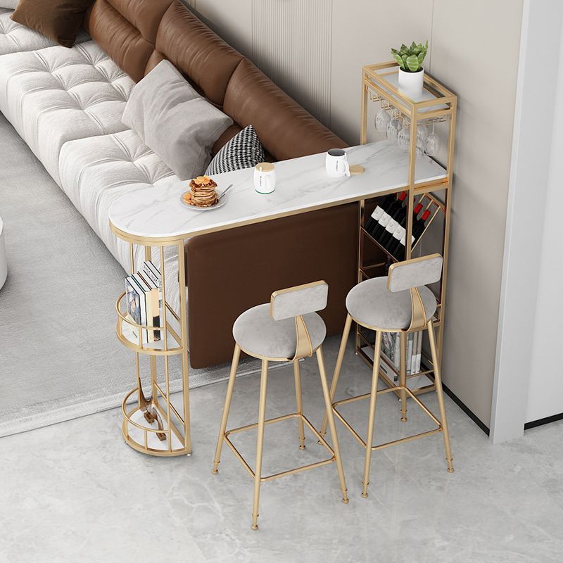 Modern Iron Bar Dining Table White Stone Top Indoor Bistro Table with Wine Rack Clearhalo 'Bar Furniture' 'Bar Tables' 'bar_tables' 'furn' 'furn_bar_tables' 'Furniture' 'furniture_bar_tables' 'Kitchen & Dining Furniture' 1200x1200_02f47840-df42-4a07-bc54-fb207bb0cb44