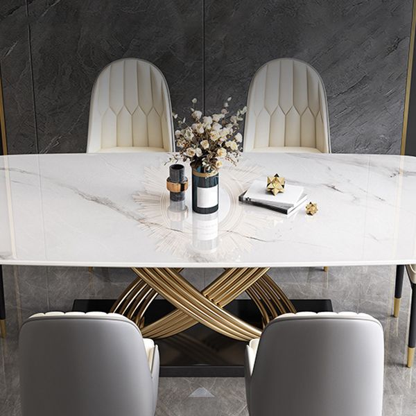 Stone Top Dining Table Modern Rectangle Dining Table with Gold Pedestal Base Clearhalo ' dining_table' 'Dining Tables & Seating' 'Dining Tables' 'furn' 'furn_dining_table' 'Furniture' 'furniture_dining_table' 'Kitchen & Dining Furniture' 'kitchen&dining_furn' 'kitchen' 'kitchen_dining_table' 1200x1200_02f93b2a-6e15-42d4-9ffe-ff22cb9668d3