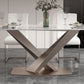 Luxury Sintered Stone Dining Table Rectangle Indoor Table with Gold Metal Pedestal