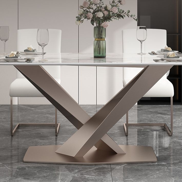 Luxury Sintered Stone Dining Table Rectangle Indoor Table with Gold Metal Pedestal