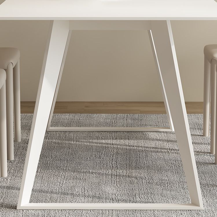 Modern Rectangle Dining Table White Stone Tabletop with Metal Sled Base