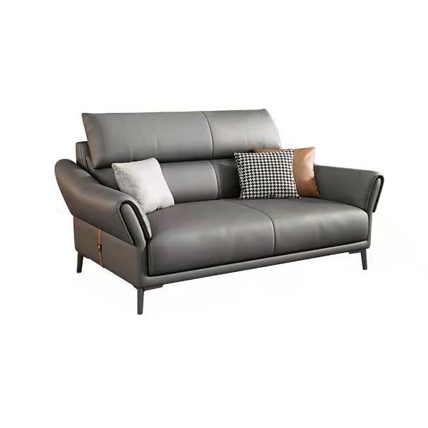 Light-grey Sewn Pillow Back Faux Leather Pillow Top Arm Sofa with Stain Resistant Clearhalo 'furn' 'furn_sectionals' 'Furniture' 'furniture_sectionals' 'kitchen' 'kitchen_sectionals' 'Living Room Furniture' 'Sectionals' 1200x1200_02fb9afa-aea9-4e3e-84f4-d102fb82ce9f