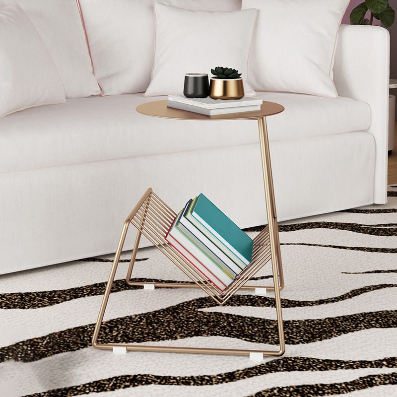 Metallic Frame End Table with Storage Round Accent Side Table Clearhalo 'Coffee & Accent Tables' 'End & Side Tables' 'end_side_tables' 'furn' 'furn_end_side_tables' 'Furniture' 'Living Room Furniture' 1200x1200_02fe5eed-fc2f-4322-b7c4-818d66dcce02