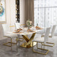 Sintered Stone Top Table for Restaurant Luxury Rectangle Table with Gold Metal Pedestal Clearhalo 'Dining Tables & Seating' 'Dining Tables' 'dining_table' 'furn' 'furn_dining_table' 'Furniture' 'furniture_dining_table' 'Kitchen & Dining Furniture' 'kitchen' 'kitchen_dining_table' 1200x1200_03004539-ee37-48e0-9411-f115e8fb4e2d