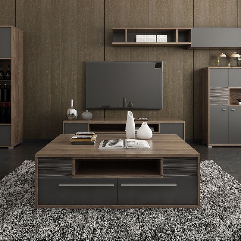 Wit/grijs houten salontafel rechthoekige cocktailtafel met opslag