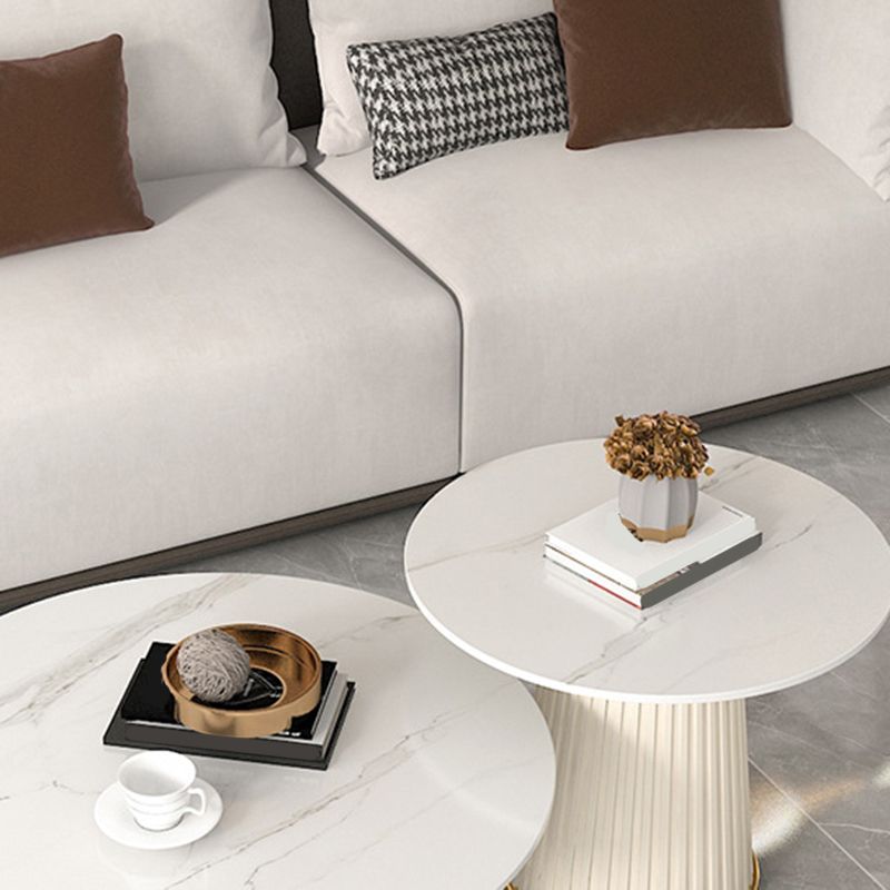 Pedestal 2 Piece Bunching Coffee Tables Glam Slate Top Cocktail Table Set