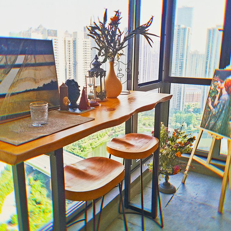 Brown Modern Style Table in Pine Wood and Metal Balcony Bar Table Clearhalo 'Bar Furniture' 'Bar Tables' 'bar_tables' 'furn' 'furn_bar_tables' 'Furniture' 'furniture_bar_tables' 'Kitchen & Dining Furniture' 1200x1200_0302f813-883c-4f83-b67e-b2bcb84730c6