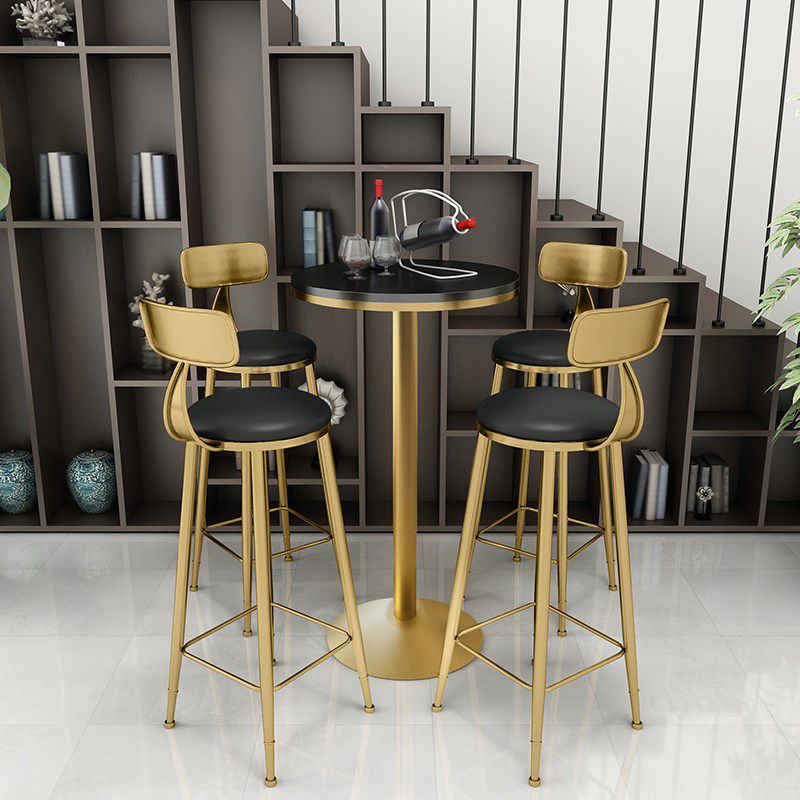 Glam Faux Marble Bar Table 41.3"H Pedestal Bar Height Cocktail Table with Metal Base Clearhalo 'Bar Furniture' 'Bar Tables' 'bar_tables' 'furn' 'furn_bar_tables' 'Furniture' 'Kitchen & Dining Furniture' 1200x1200_0304b50e-2652-4043-888c-56c1ffbb4fcd