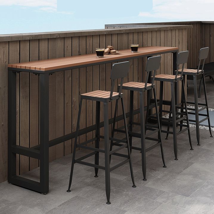 Brown Rectangle Bar Table with Metal Base 1/5 Pieces Industrial Manufactured Wood Pub Set