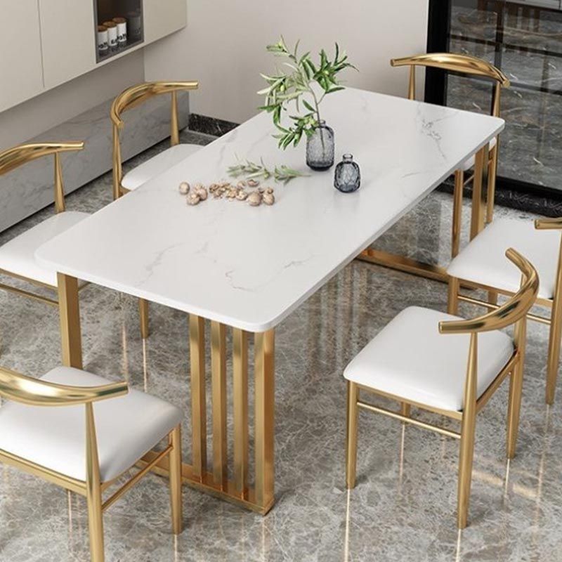 Mesa de comedor rectangular mesa de comedor de piedra con pedestal doble