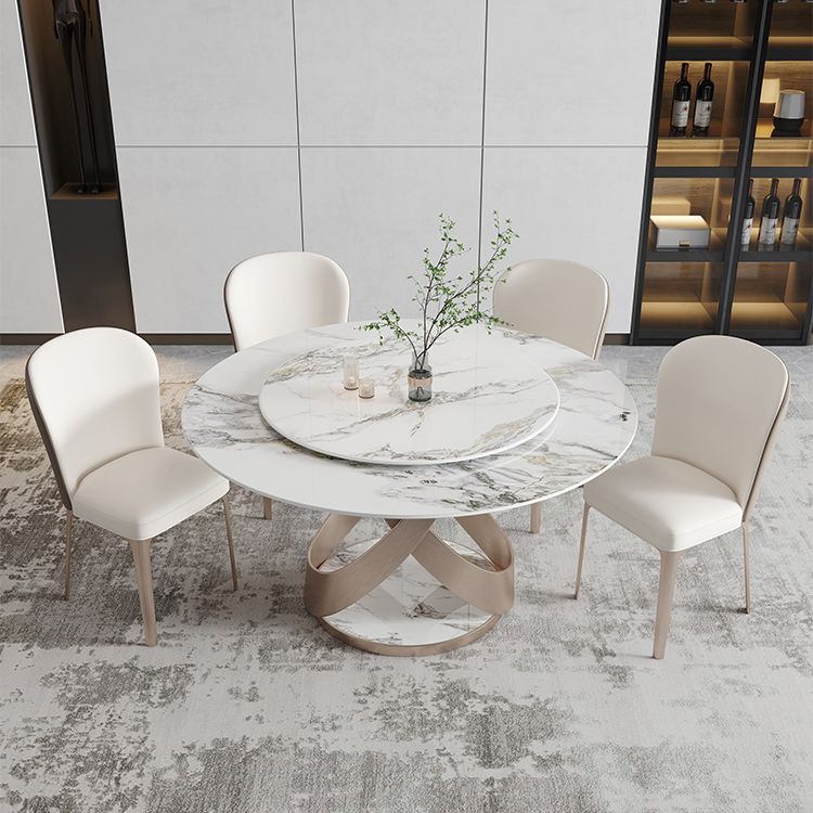 Modern 1/4/5/7 Pieces Dinette Set with White Sintered Stone Round Dining Table Set Clearhalo 'Dining Room Sets' 'Dining Tables & Seating' 'dining_room_set' 'furn' 'furn_dining_room_set' 'Furniture' 'furniture_dining_room_set' 'Kitchen & Dining Furniture' 1200x1200_0305e15f-fdb2-433f-98f6-71018b7b5b73