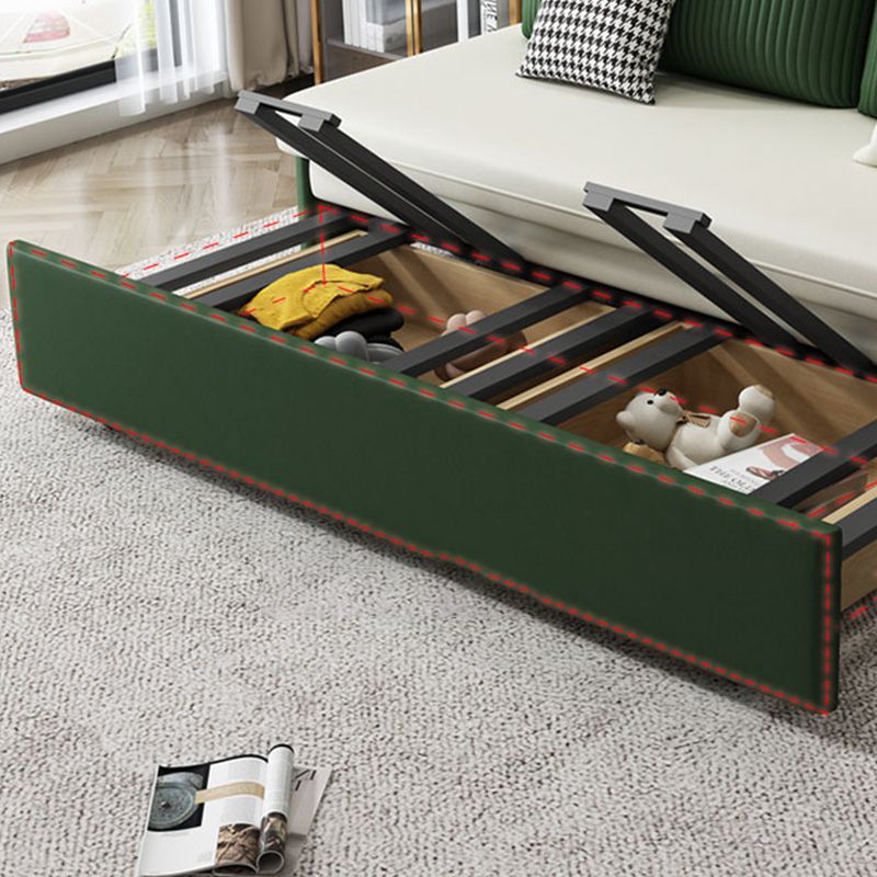 Contemporary Faux Leather Futon And Mattress, Storage Sleeper Sofa in Green and White Clearhalo 'furn' 'furn_futons' 'Furniture' 'Futons & Daybeds' 'Futons' 'Living Room Furniture' 1200x1200_030900b0-7950-426e-aa31-63633be42a49