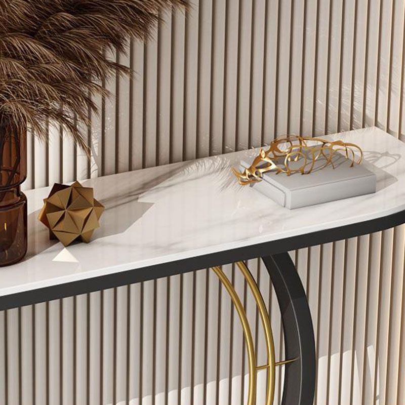 12 Inch Wide Glam Accent Table Half Moon Stone Console Table for Hall