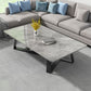 Modern Rectangle Coffee or End Table Stone and Steel Coffee Table with Cross Legs