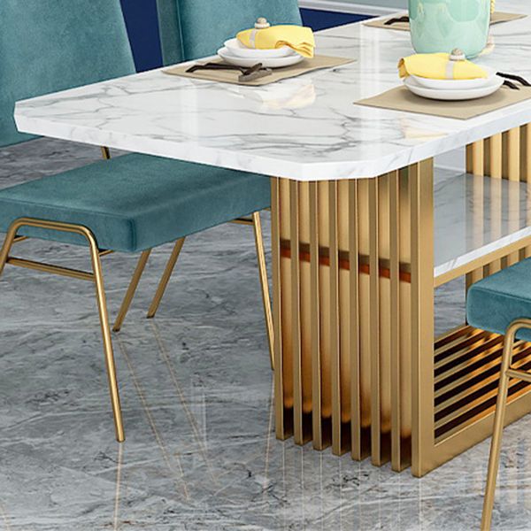 Sintered Stone Top Dining Table Luxury Rectangle Iron Pedestal Base Table