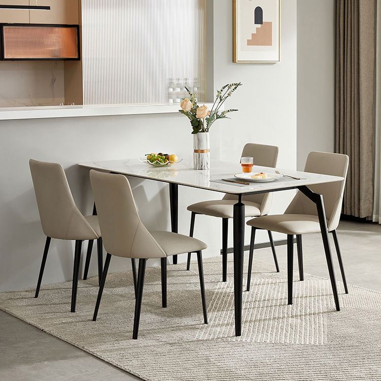 White Stone Top Dinette Table with Metal Legs Rectangle Home Dining Table Clearhalo 'Dining Tables & Seating' 'Dining Tables' 'dining_table' 'furn' 'furn_dining_table' 'Furniture' 'Kitchen & Dining Furniture' 1200x1200_030f2e1a-4a80-4069-aded-a873cd4cc252