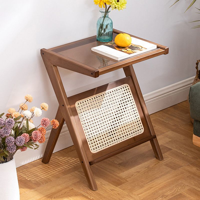 Modern Style Bamboo Rattan Material Glass Desktop Rectangular Side Table