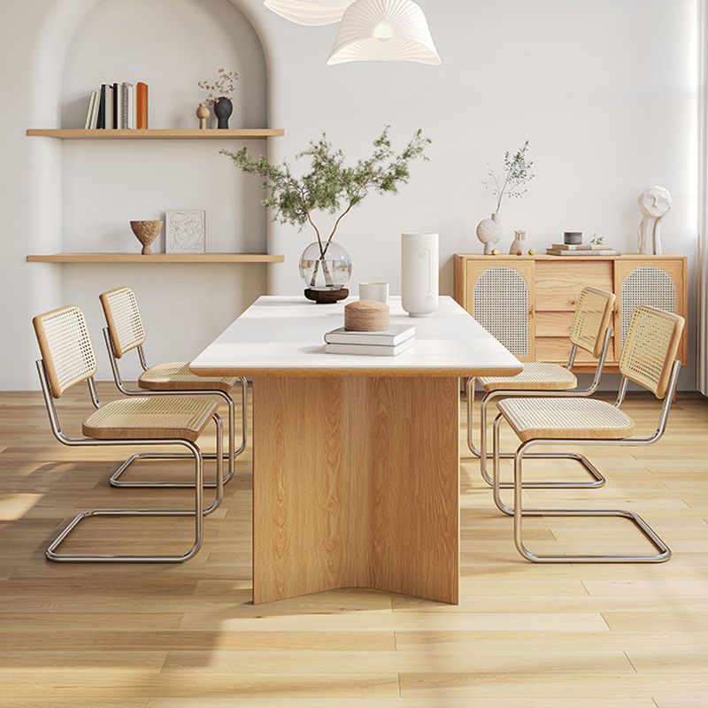 Contemporary Rectangle Table Sintered Stone Table with Wood Legs for Kitchen Clearhalo 'Dining Tables & Seating' 'Dining Tables' 'dining_table' 'furn' 'furn_dining_table' 'Furniture' 'Kitchen & Dining Furniture' 1200x1200_03119d11-2976-45ca-b065-fd73b9798505