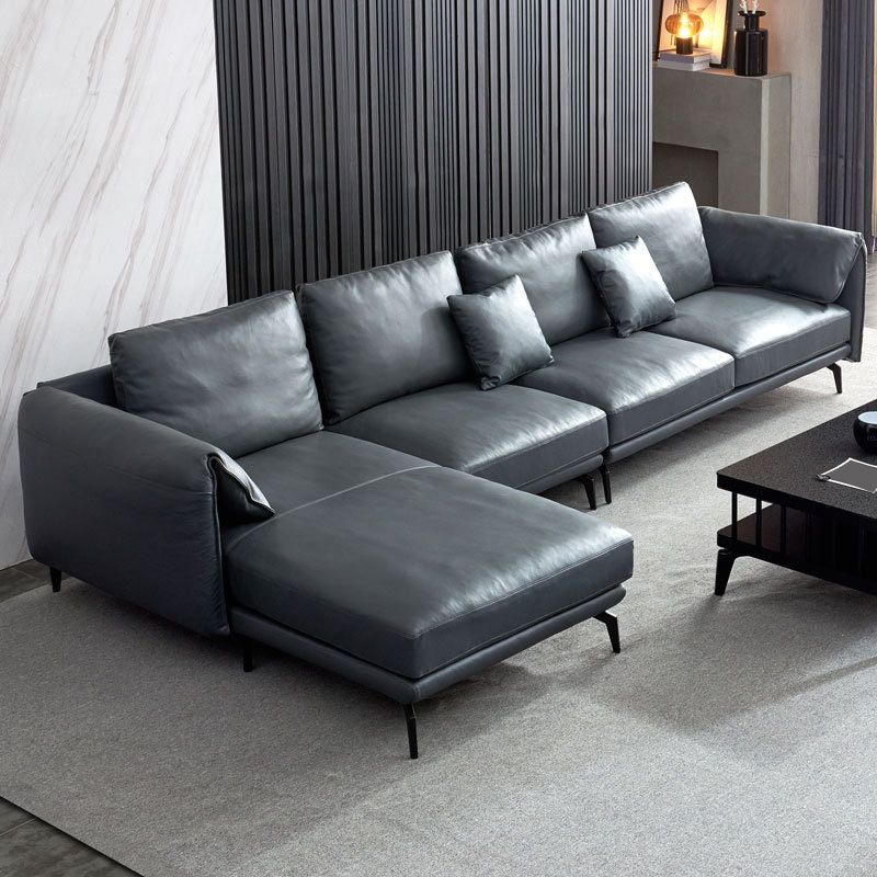 Contemporary Dark Grey Sofa with Bolster Pillows for Living Room Clearhalo 'furn' 'furn_sectionals' 'Furniture' 'Living Room Furniture' 'Sectionals' 1200x1200_031216a7-dcd8-4e5b-833b-9b34f58f614e