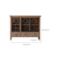 Distressed Brown Drawers Included Cabinet Glass Paned Wood & Iron Accent Cabinet