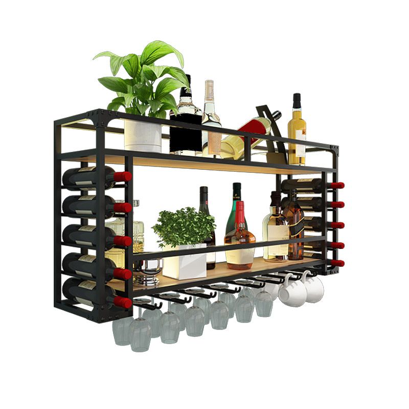 Iron Wine Rack Modern Style Wall Mounted Wine Holder Rack with Shelf Clearhalo 'furn' 'furn_wine_racks' 'Furniture' 'Kitchen & Dining Furniture' 'Wine Racks' 'wine_racks' 1200x1200_03172729-2d7e-407d-9be9-d189608a675a