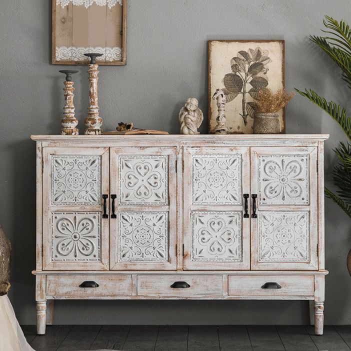 Industrial Wooden Accent Cabinet with Wooden Legs and Doors Cabinet
