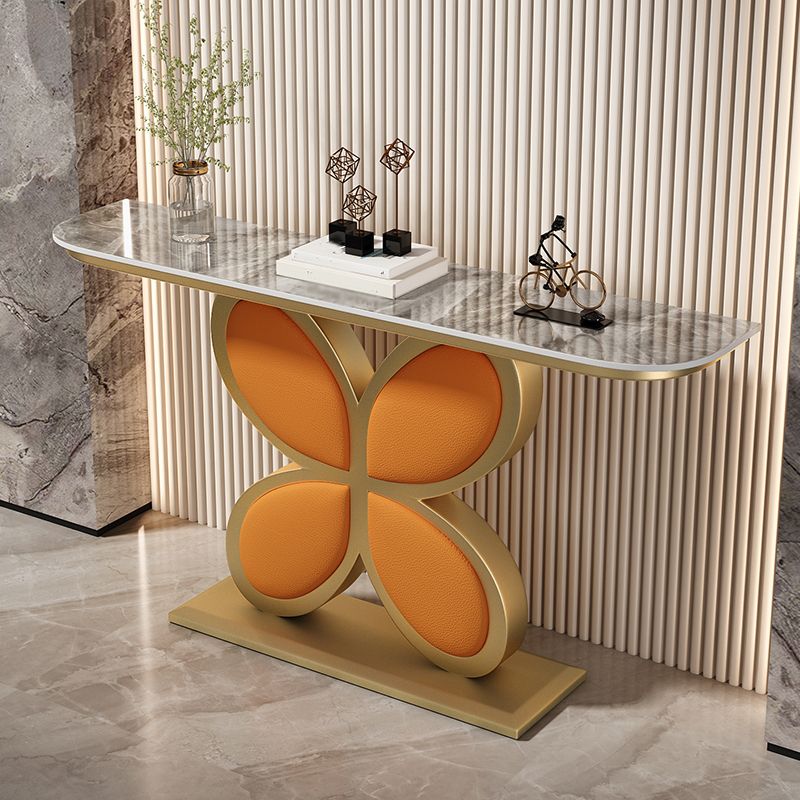 Glam Half Moon Console Accent Table Antique Finish Console Sofa Table in Stone