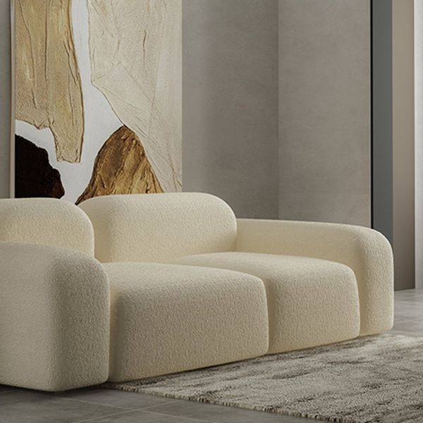 Wool Sofa in White Standard Settee Square Arm Sofa for Living Room