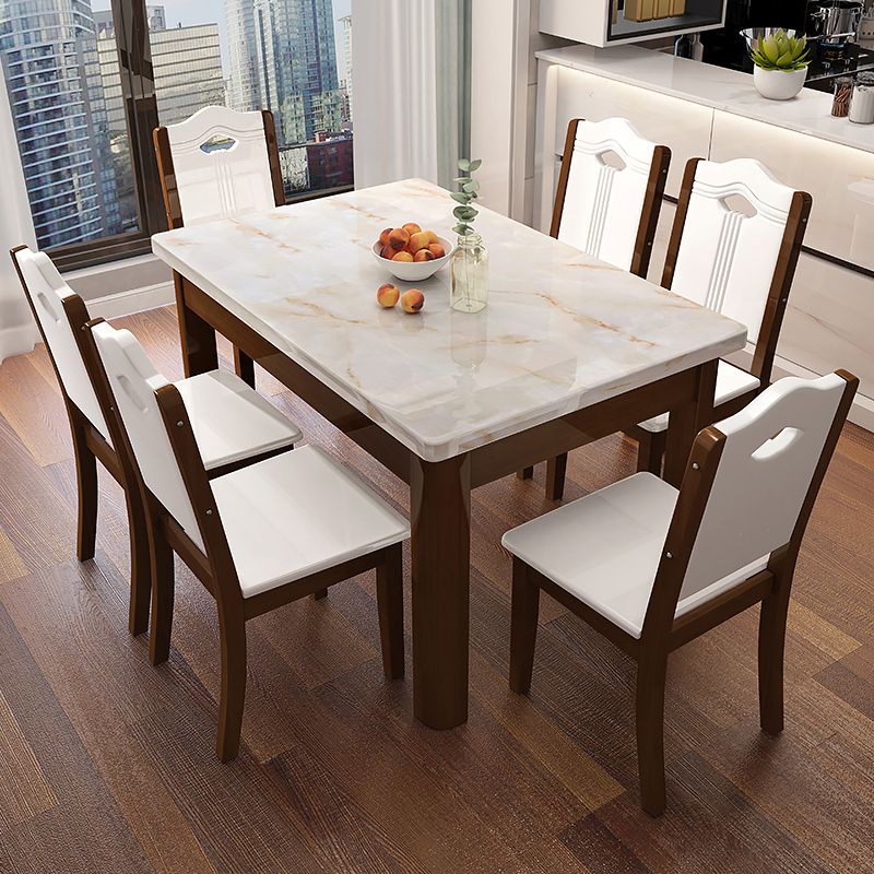 Minimalist Marble Dining Set with Rectangle Table White Dining Set with 4 Legs Base Clearhalo 'Dining Room Sets' 'Dining Tables & Seating' 'dining_room_set' 'furn' 'furn_dining_room_set' 'Furniture' 'furniture_dining_room_set' 'Kitchen & Dining Furniture' 'kitchen&dining_furn' 'kitchen' 1200x1200_031e6c2b-1caa-408b-a5c3-2a32c8cb9946