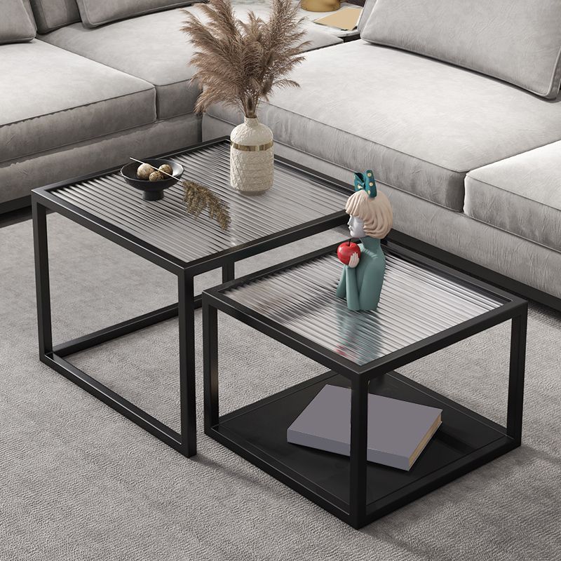 Square Minimalist Coffee Table Open Shelf Cocktail Table for Living Room