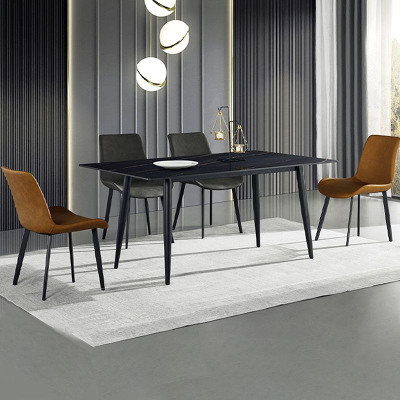 Rettangolo tavolo da pranzo di lusso scrivania in pietra sinterizzata con 4 gambe metalliche