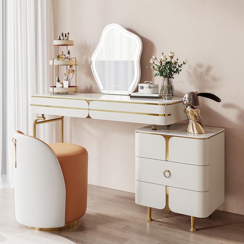 White Glam Vanity Dressing Table Set with Stool & 5 Storage Drawers Clearhalo 'Bedroom Furniture' 'furn' 'furn_makeup_vanities' 'Furniture' 'Makeup Vanities' 'makeup_vanities' 1200x1200_032510dc-c3f5-4f29-94b2-a15318764adb