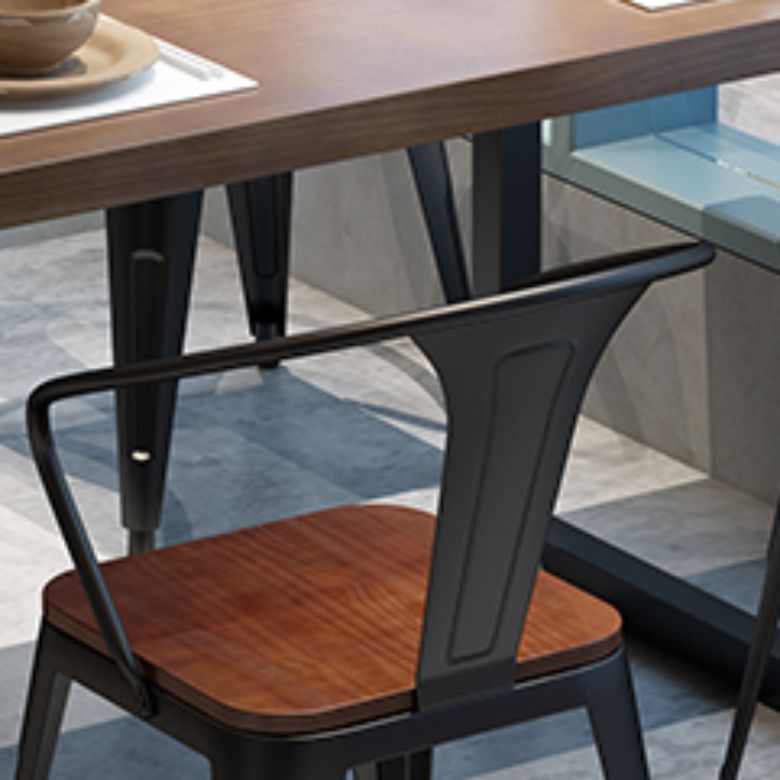 Vaste houten eetstoelen lat achterstoel stoel met metalen basis