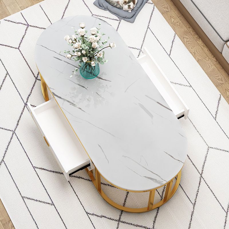 Oval Tempered Glass Frame Base Design Modern Style Coffee Table with Drawers