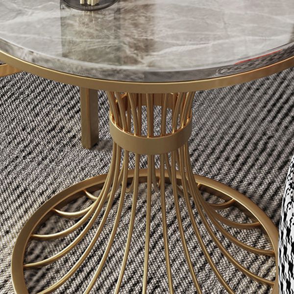 Modern Round Dining Table for Kitchen Glossy Grey Dinette Table with Metal Base Clearhalo 'Dining Tables & Seating' 'Dining Tables' 'dining_table' 'furn' 'furn_dining_table' 'Furniture' 'Kitchen & Dining Furniture' 1200x1200_032ad81b-891c-4d76-a9db-1aee2765d1d4