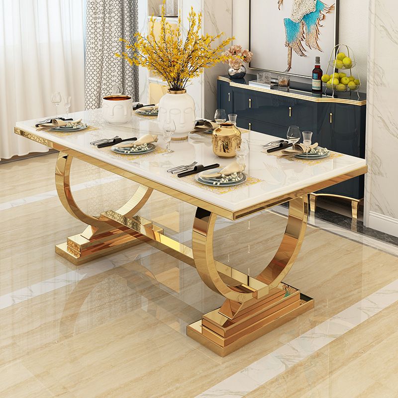 Stainless Steel Traditional Luxury Rectangle Table Marble Top Table with Trestle Base Clearhalo 'Dining Tables & Seating' 'Dining Tables' 'dining_table' 'furn' 'furn_dining_table' 'Furniture' 'Kitchen & Dining Furniture' 1200x1200_0330e7bc-fe83-4e90-a823-d3d10f450afa