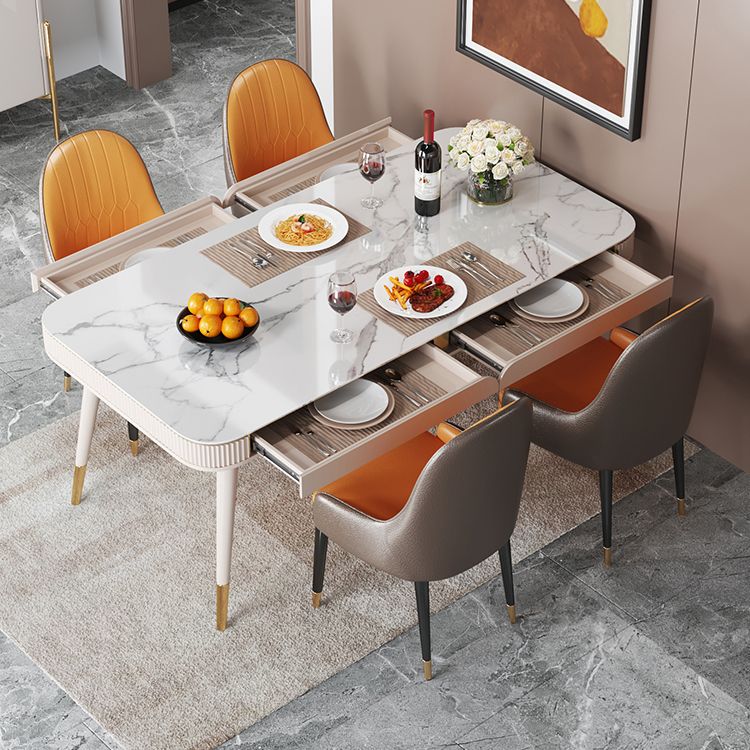 Glam White Kitchen Dining Table Sintered Stone Rectangle Dining Table with 4 Legs Clearhalo ' dining_table' 'Dining Tables & Seating' 'Dining Tables' 'furn' 'furn_dining_table' 'Furniture' 'furniture_dining_table' 'Kitchen & Dining Furniture' 'kitchen&dining_furn' 'kitchen' 'kitchen_dining_table' 1200x1200_0333574e-9812-43f6-970e-cc0e59927ee6