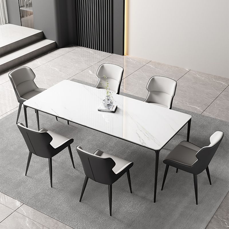 Modern Rectangle Stone Dining Table Black Frame Kitchen Table