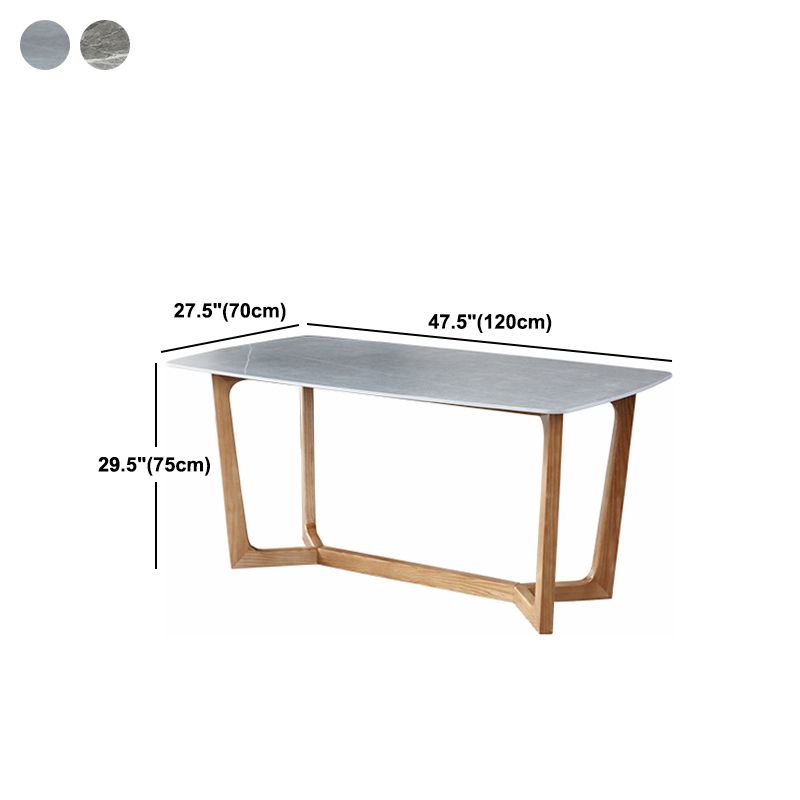 Modern Style Dining Table Sintered Stone Trestle Table with Wooden Base