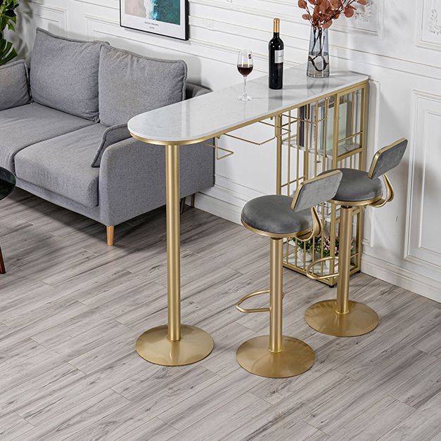 Glam White Faux Marble Bistro Table Iron Double Pedestal Bar Dining Table with 3-Shelf Clearhalo 'Bar Furniture' 'Bar Tables' 'bar_tables' 'furn' 'furn_bar_tables' 'Furniture' 'furniture_bar_tables' 'Kitchen & Dining Furniture' 1200x1200_033ebc0c-1fd4-4100-9f0a-4aabb6ffd60c