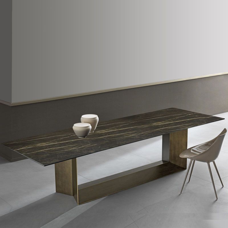 Rectangle Stone and Metal Dining table Modern Trestle Base Dining Table Clearhalo ' dining_table' 'Dining Tables & Seating' 'Dining Tables' 'furn' 'furn_dining_table' 'Furniture' 'furniture_dining_table' 'Kitchen & Dining Furniture' 'kitchen&dining_furn' 'kitchen' 'kitchen_dining_table' 1200x1200_0344ccc0-04f9-4cf6-b1fa-e8e2fd01b9c7