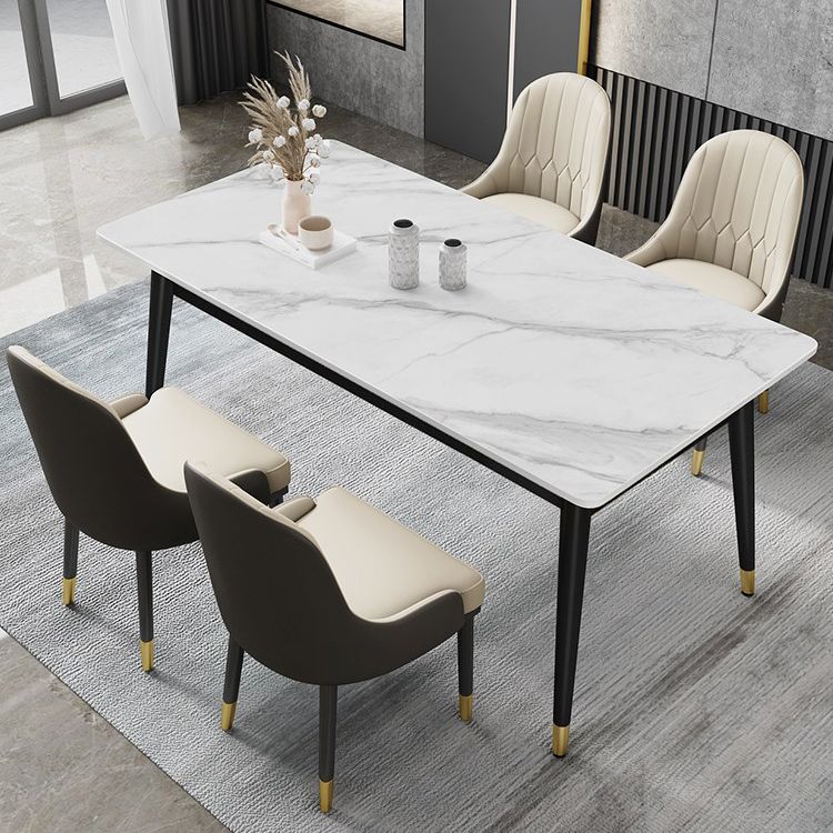 Metal Tripod Base Dining Table Modern Rectangle Stone Dining table in White Clearhalo 'Dining Tables & Seating' 'Dining Tables' 'dining_table' 'furn' 'furn_dining_table' 'Furniture' 'furniture_dining_table' 'Kitchen & Dining Furniture' 1200x1200_0345b8d0-7ea6-49ac-ae1f-8a78616e0f2b