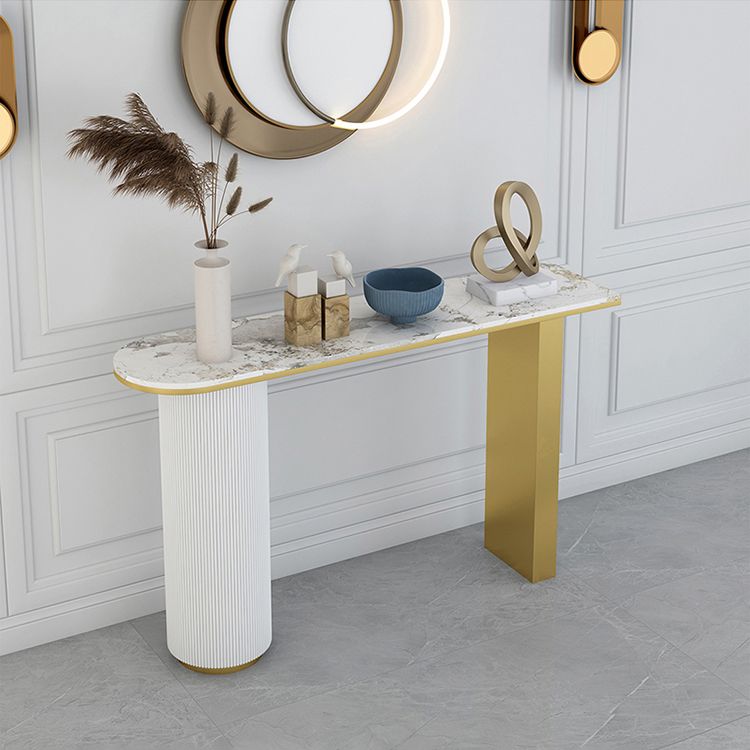 14 inch Wide Glam Console Table Oval Stone Stain Resistant Accent Table for Hall